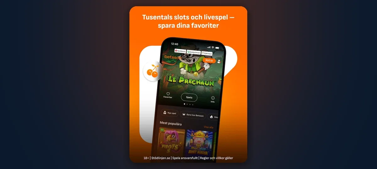 Betsson slots and favourites on tablet