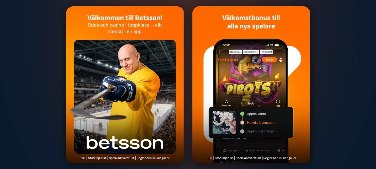 Betsson app on tablet: welcome and sign-up