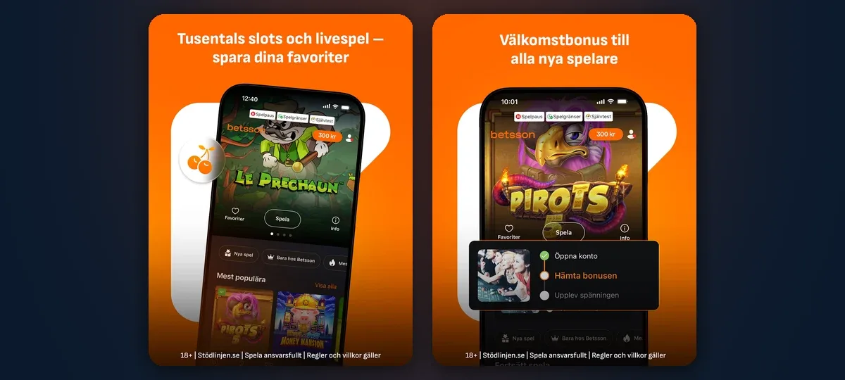 Betsson casino lobby on tablet