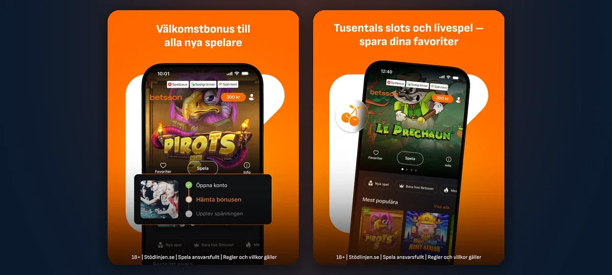 Betsson welcome bonus and slots on tablet